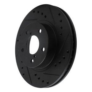 Subaru Impreza Brake Rotor (1) - Front Right - R1 Concepts - Drilled & Slotted - Black - `90-`01